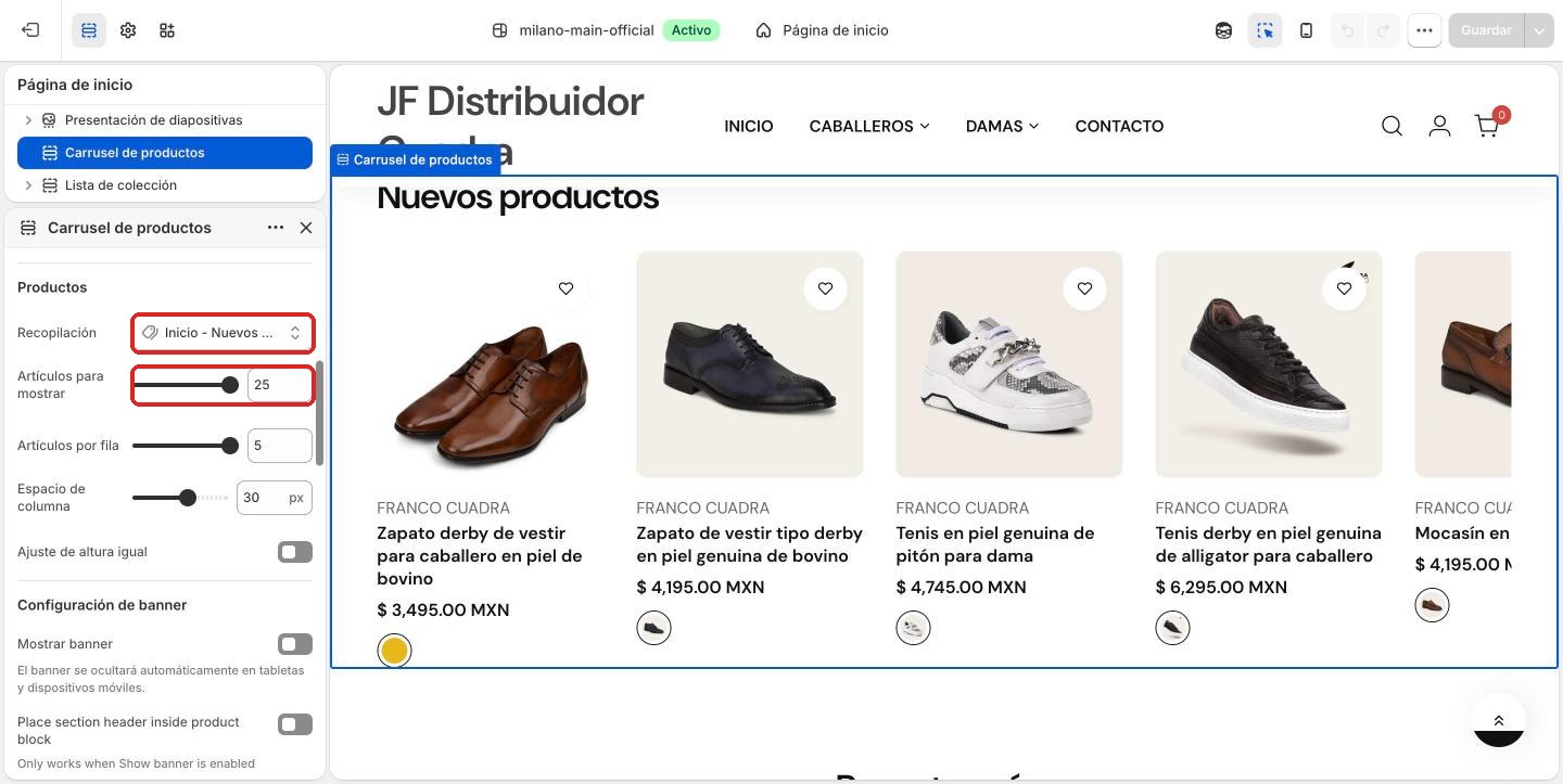 Carrusel Nuevos productos con su recopilación