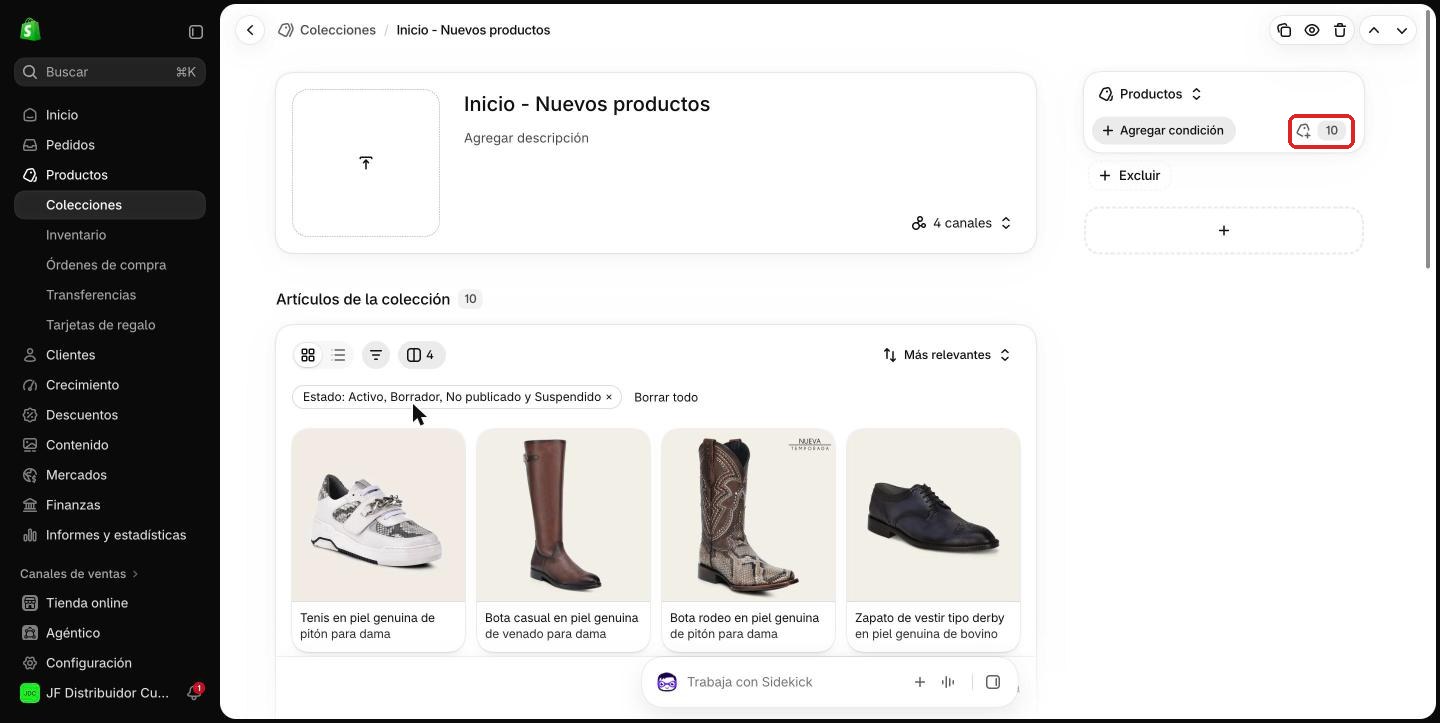 Botón para agregar productos a la colección