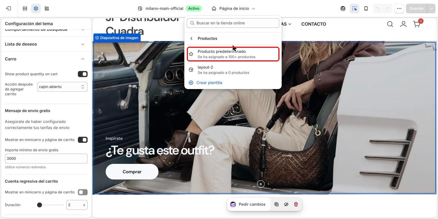 Selector con Producto predeterminado