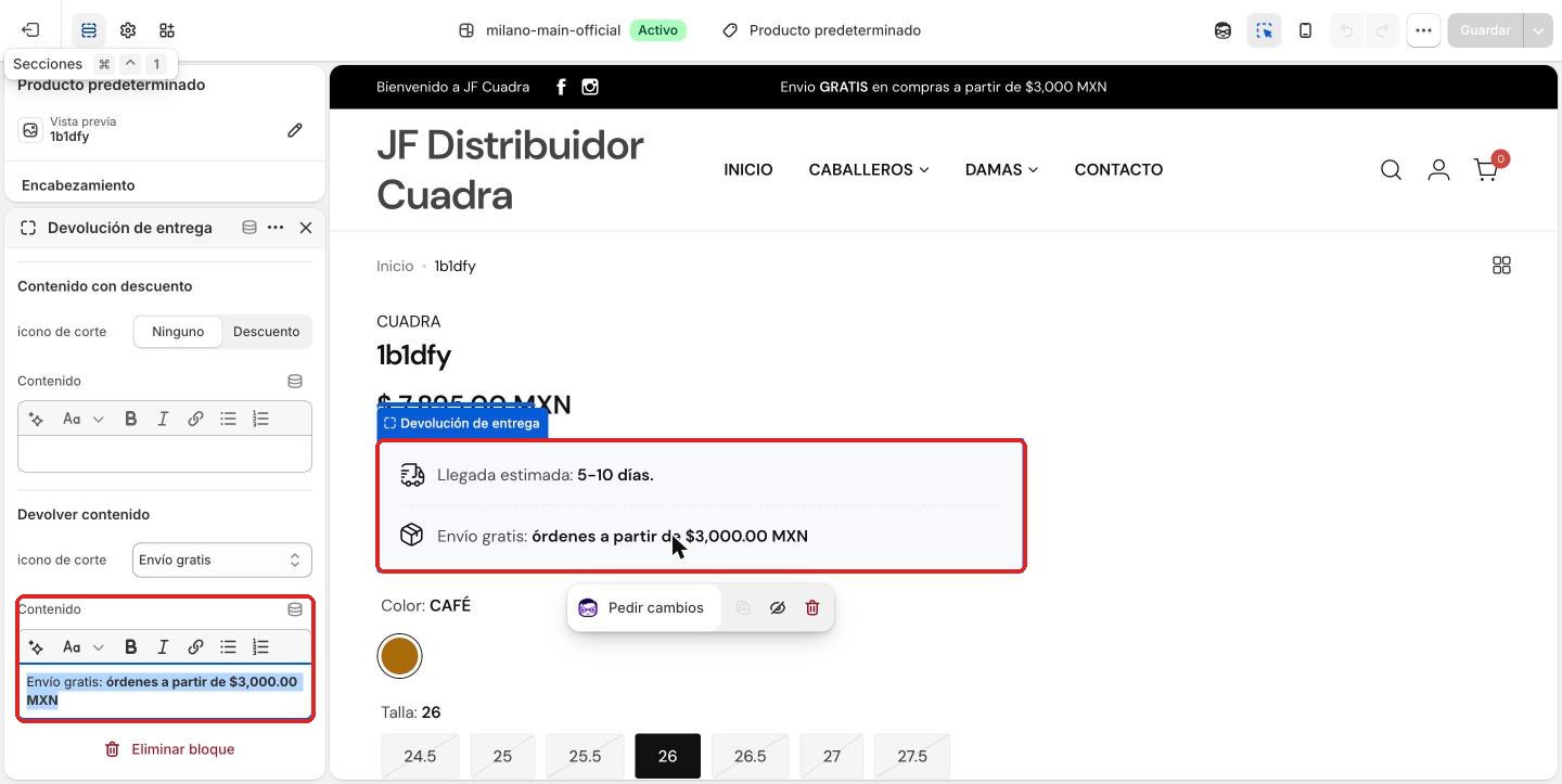 Bloque Devolución de entrega