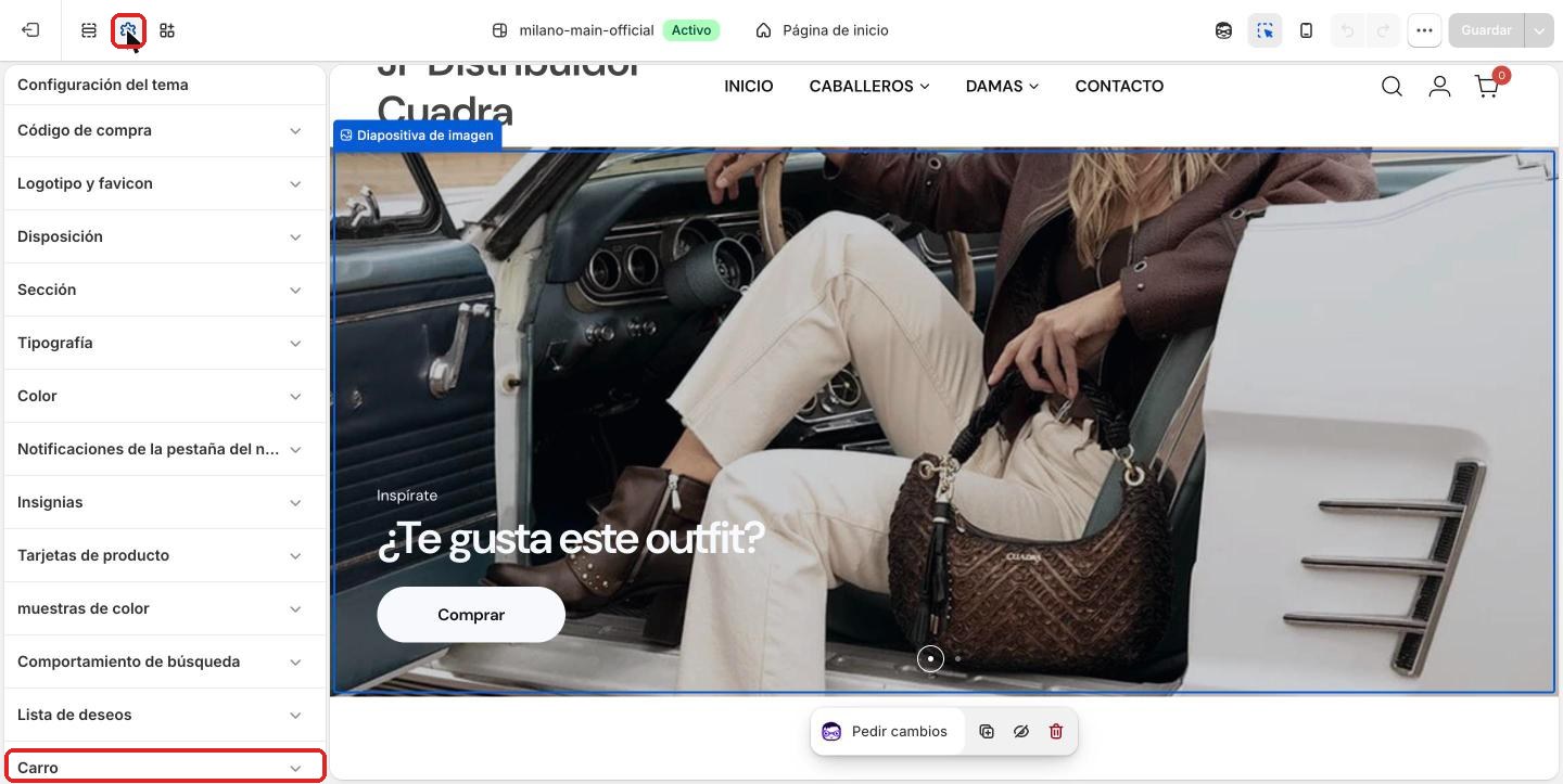 Configuración del tema con Carro