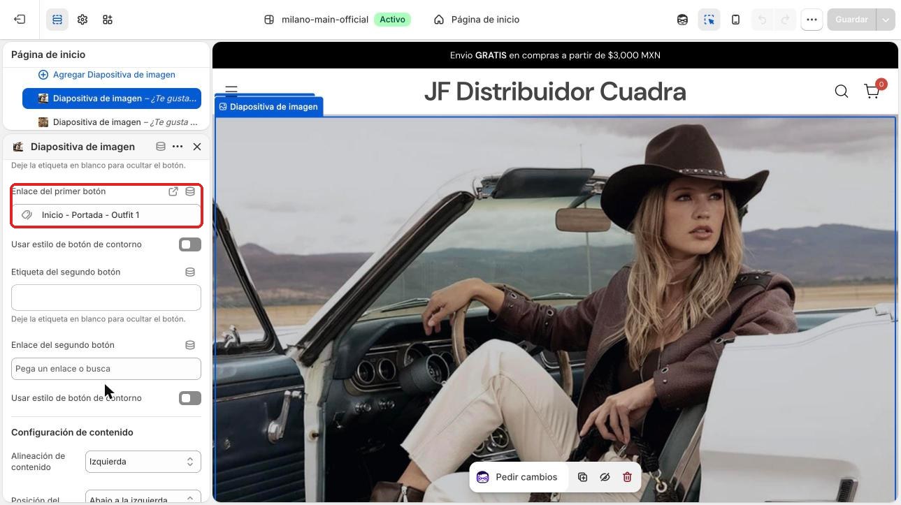 Enlace del primer botón con la colección Inicio - Portada - Outfit 1