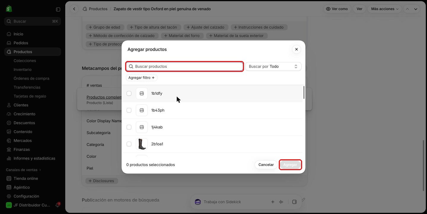 Ventana Agregar productos