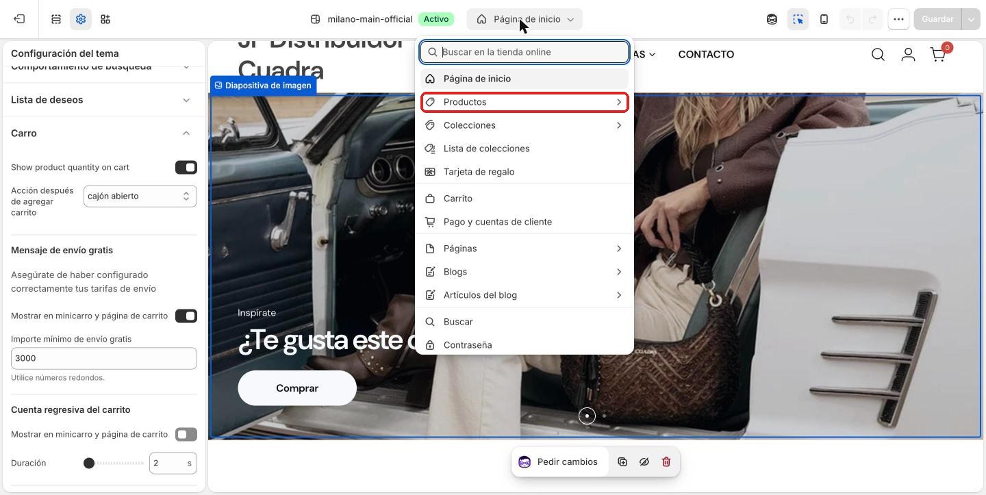 Selector de páginas del editor